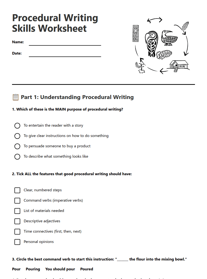 Procedural Writing Skills Worksheet worksheet preview