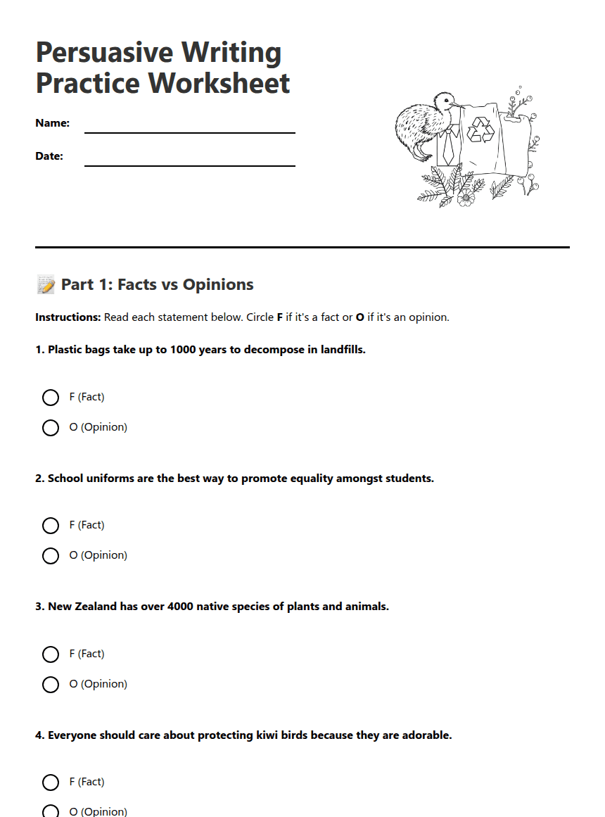 Persuasive Writing Practice Worksheet worksheet preview