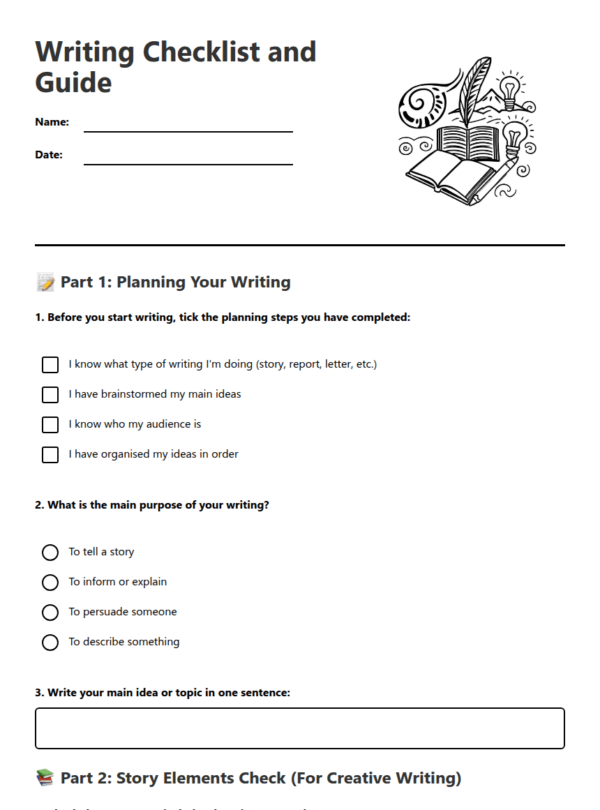 Writing Checklist and Guide worksheet preview