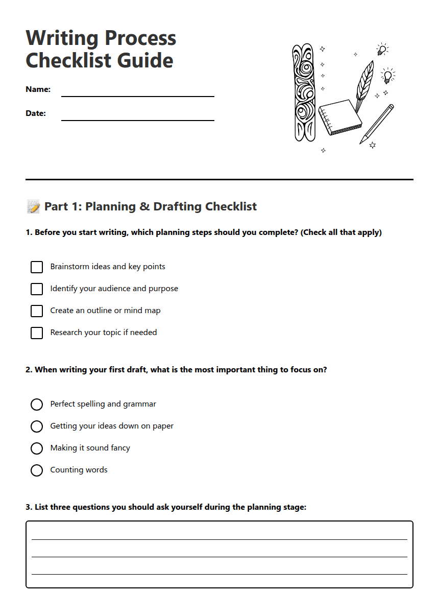 Writing Process Checklist Guide worksheet preview
