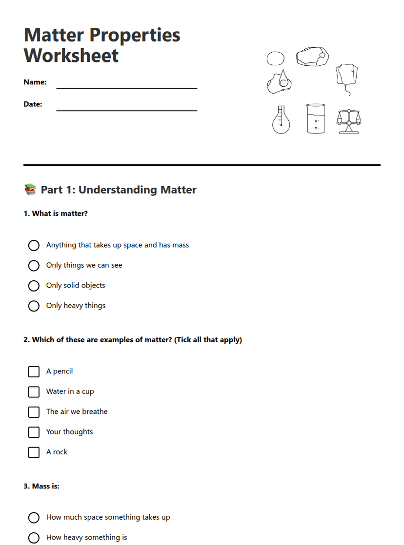 Matter Properties Worksheet