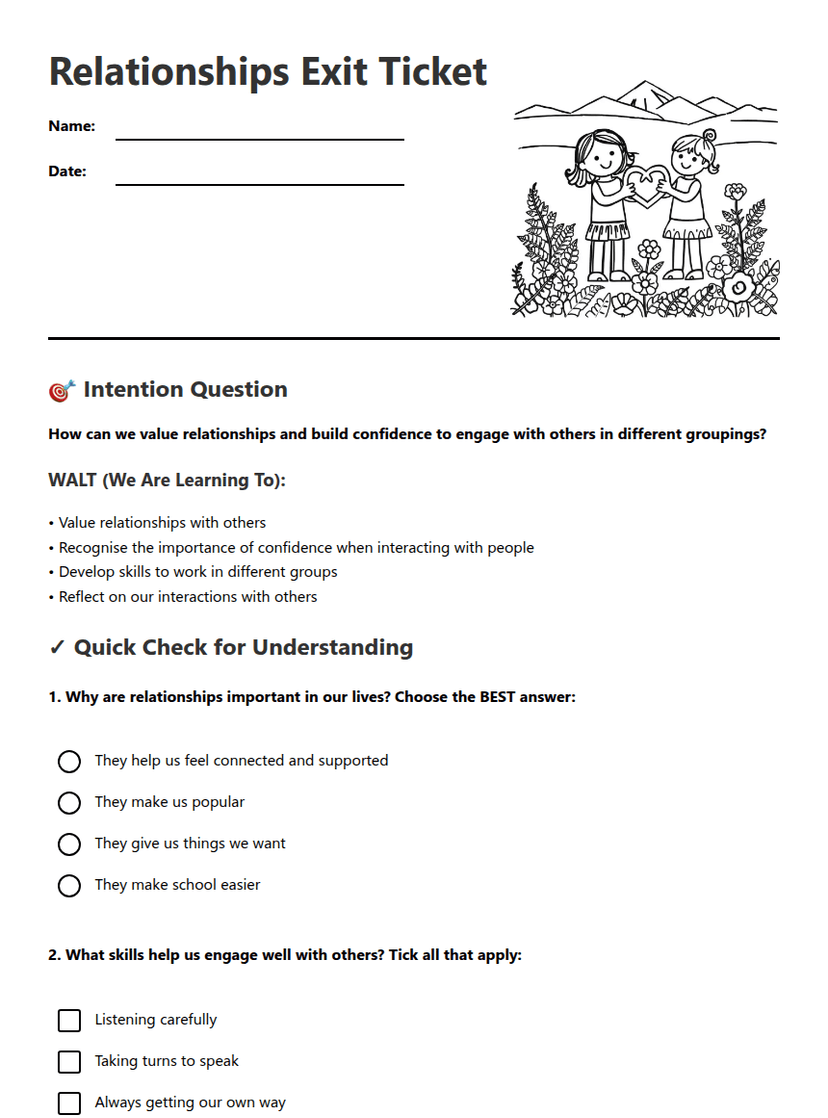 Relationships Exit Ticket