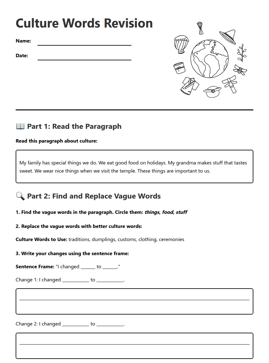 Culture Words Revision worksheet preview
