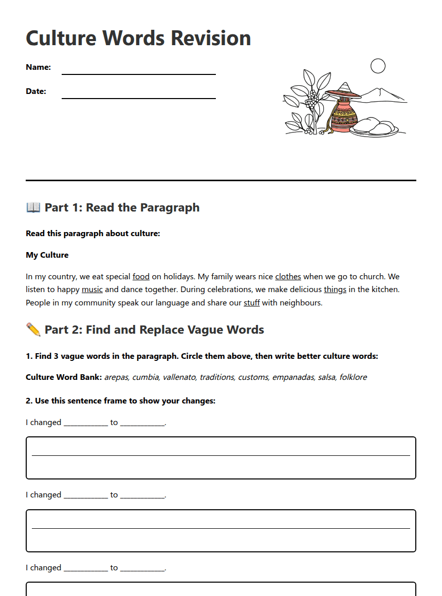 Culture Words Revision worksheet preview