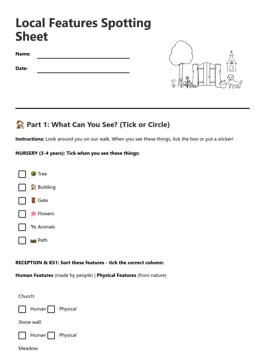Local Features Spotting Sheet worksheet preview