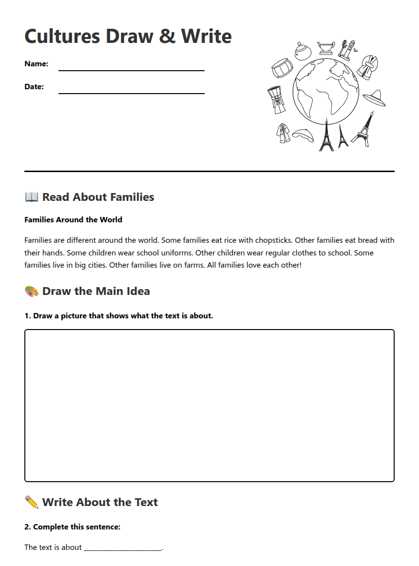 Cultures Draw & Write worksheet preview