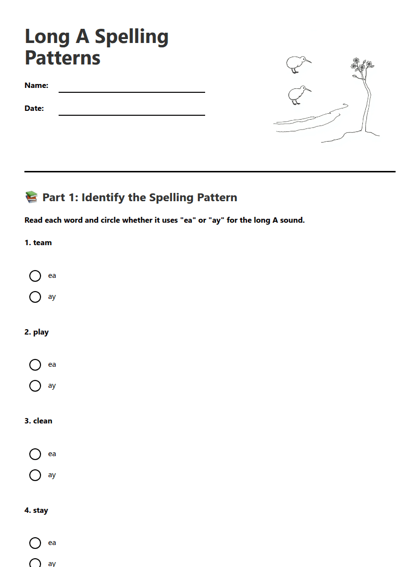 Long A Spelling Patterns worksheet preview