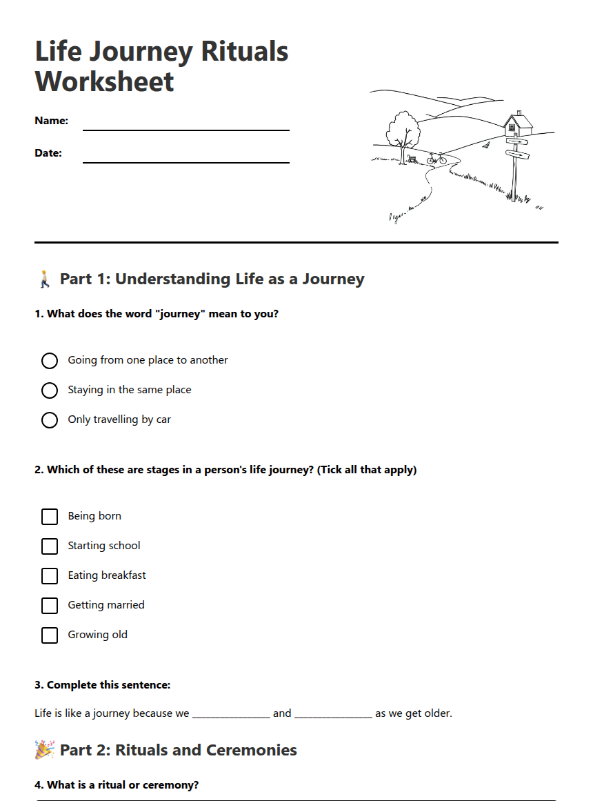 Life Journey Rituals Worksheet worksheet preview