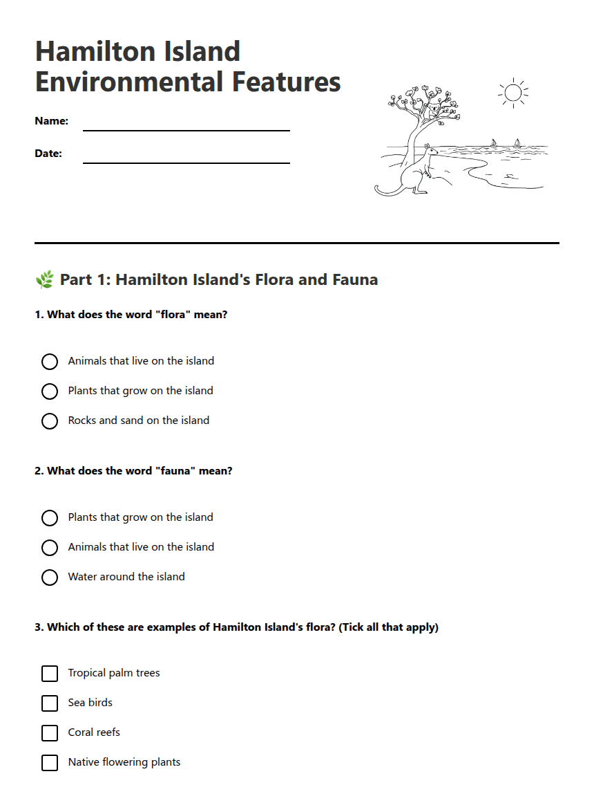 Hamilton Island Environmental Features worksheet preview