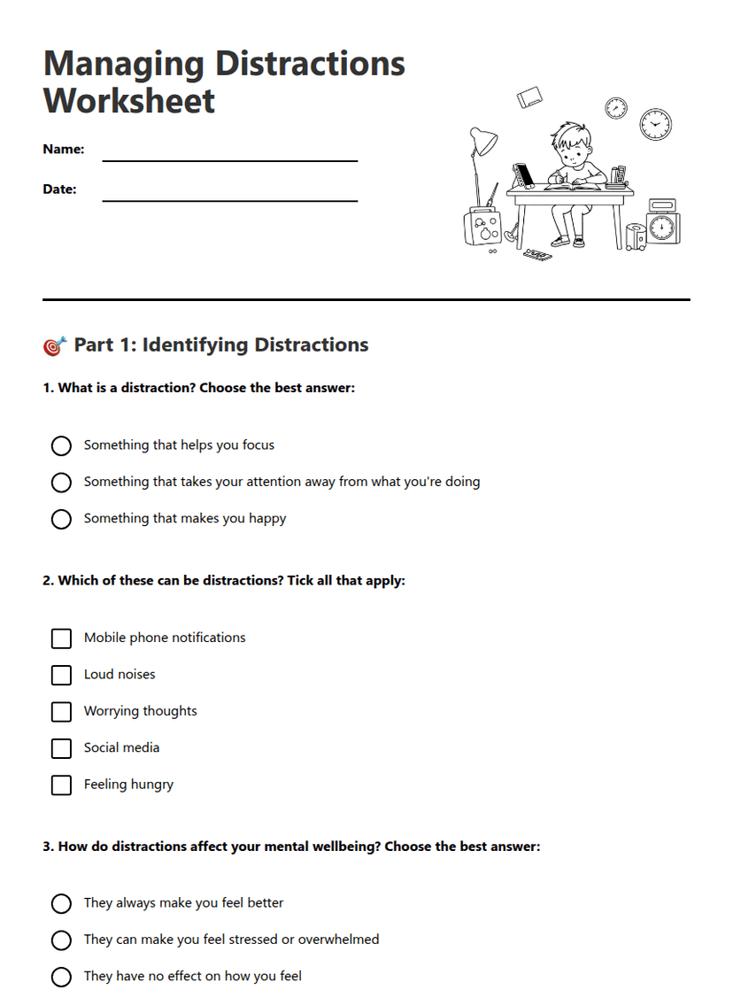 Managing Distractions Worksheet