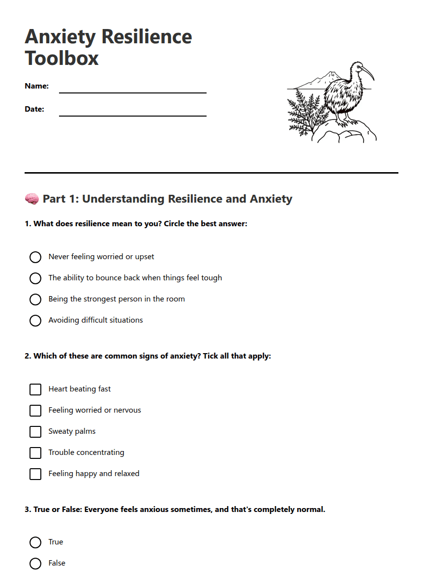 Anxiety Resilience Toolbox worksheet preview