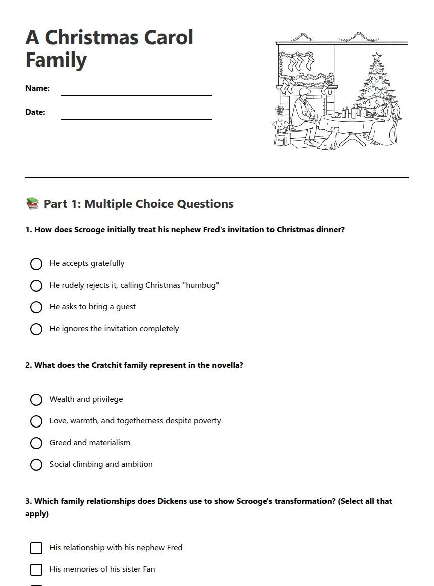 A Christmas Carol Family worksheet preview