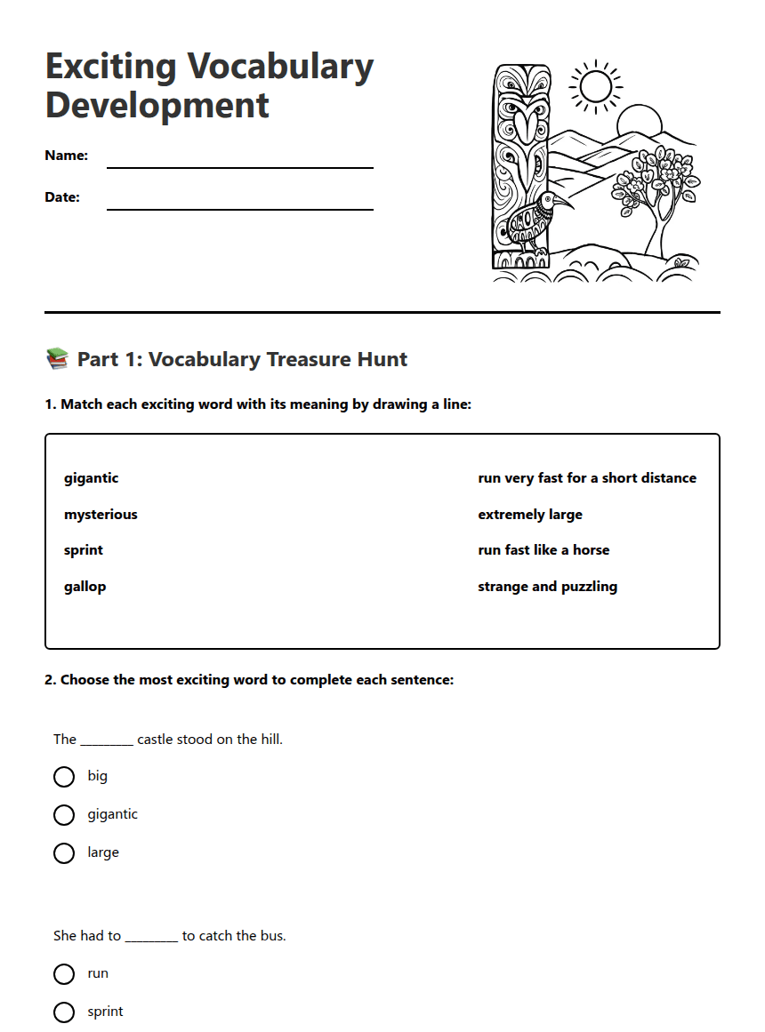 Exciting Vocabulary Development worksheet preview