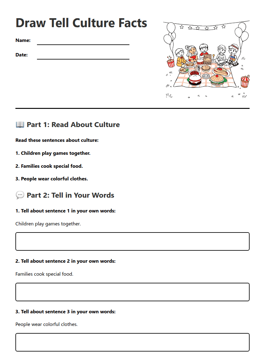 Draw Tell Culture Facts worksheet preview