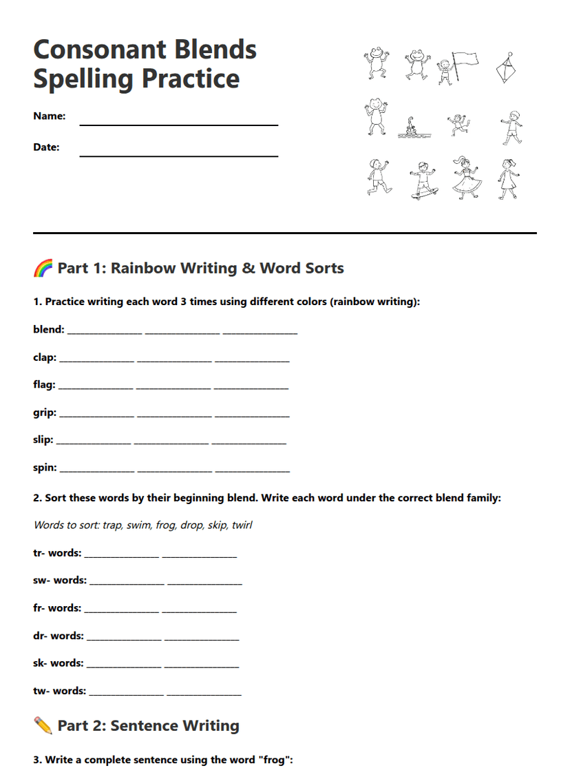 Consonant Blends Spelling Practice
