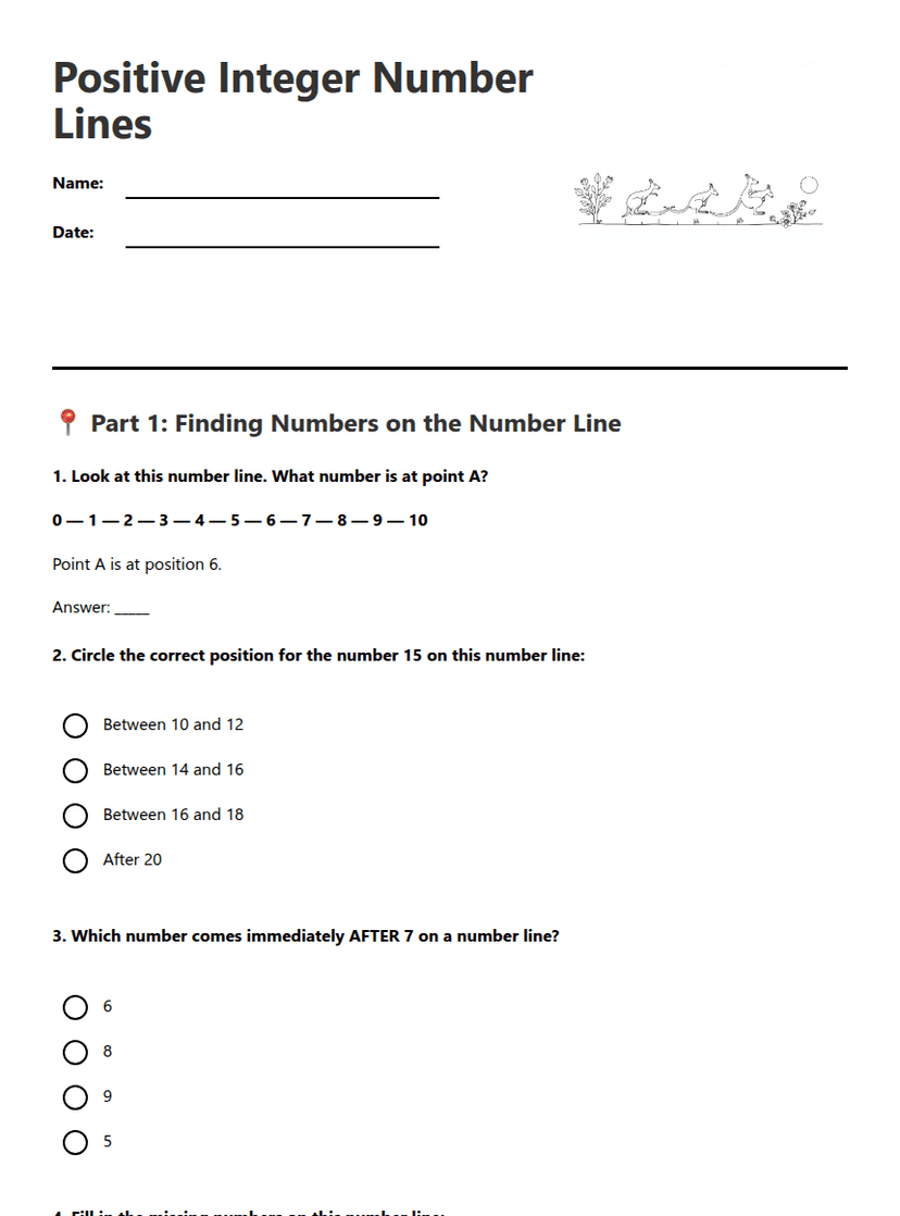 Positive Integer Number Lines