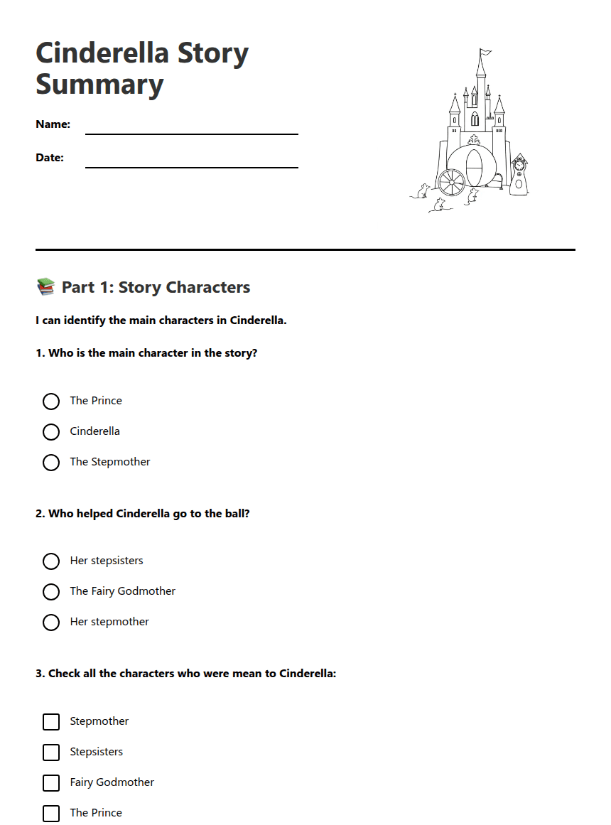 Cinderella Story Summary worksheet preview
