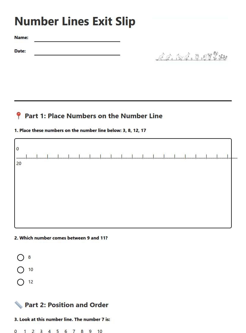 Number Lines Exit Slip