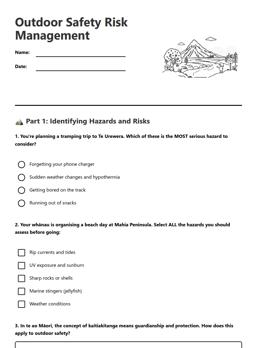 Outdoor Safety Risk Management worksheet preview
