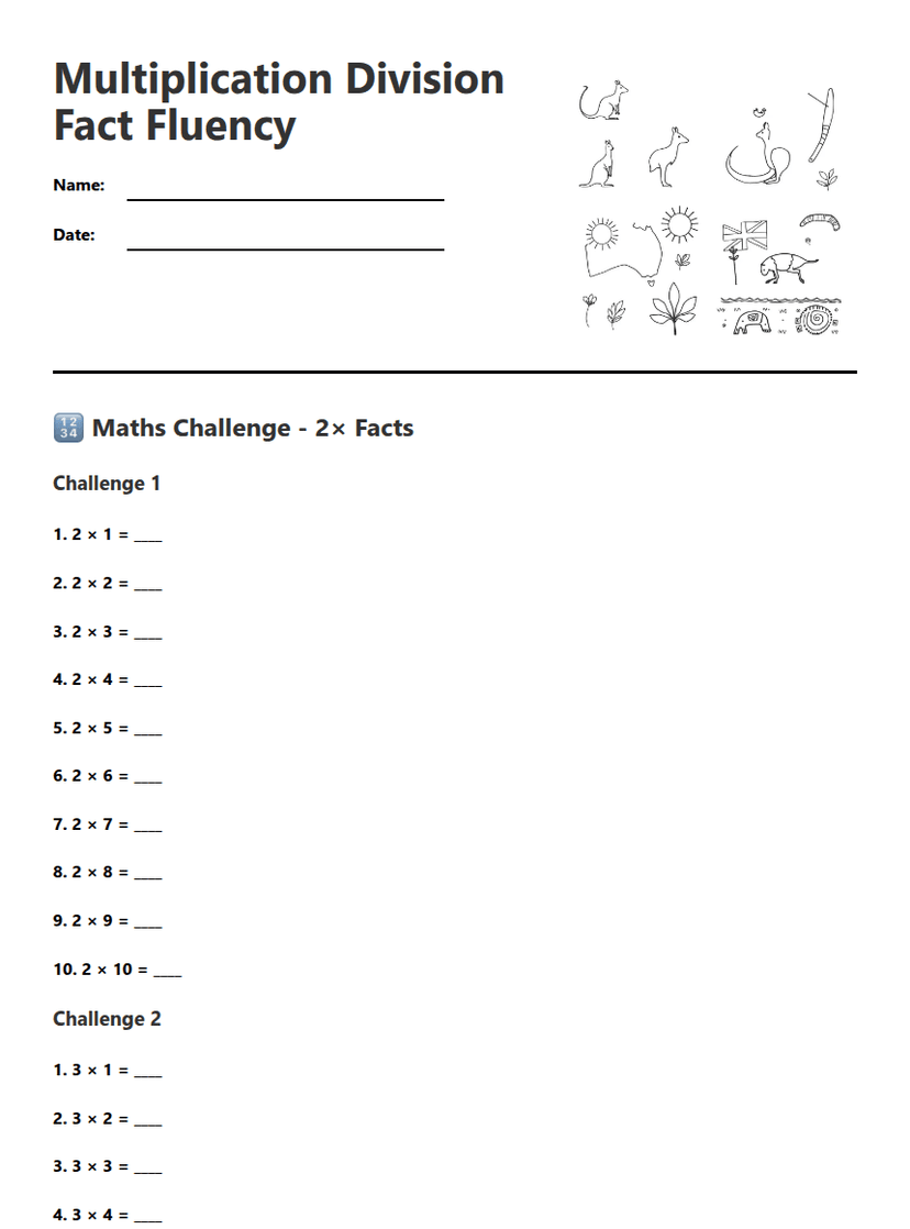 Multiplication Division Fact Fluency