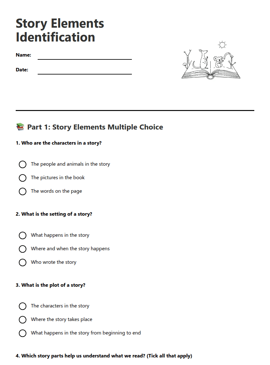 Story Elements Identification worksheet preview
