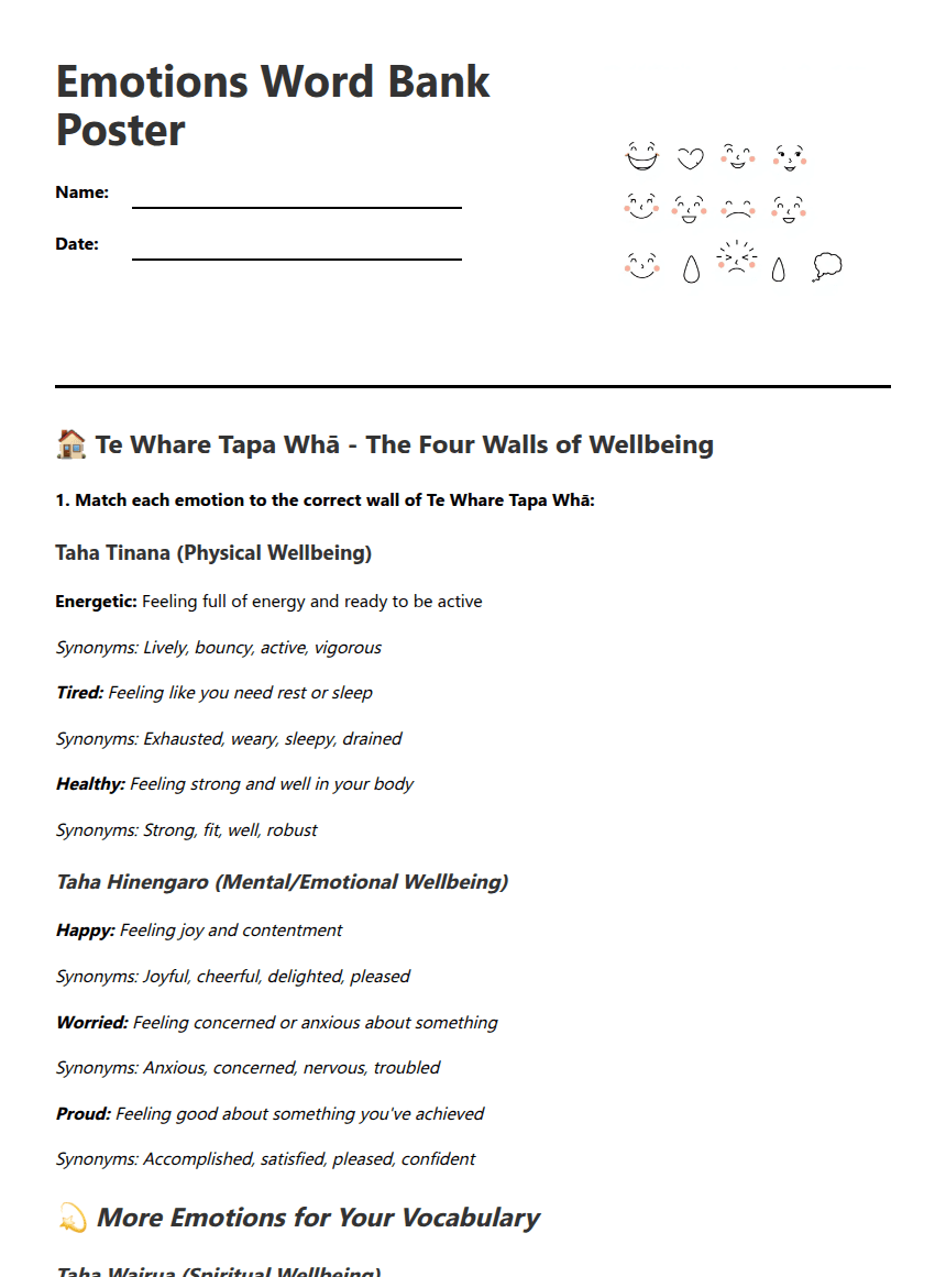 Emotions Word Bank Poster worksheet preview