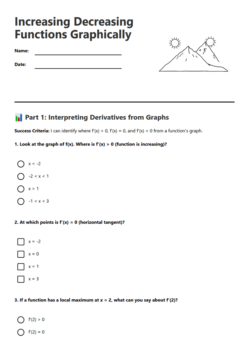 Increasing Decreasing Functions Graphically