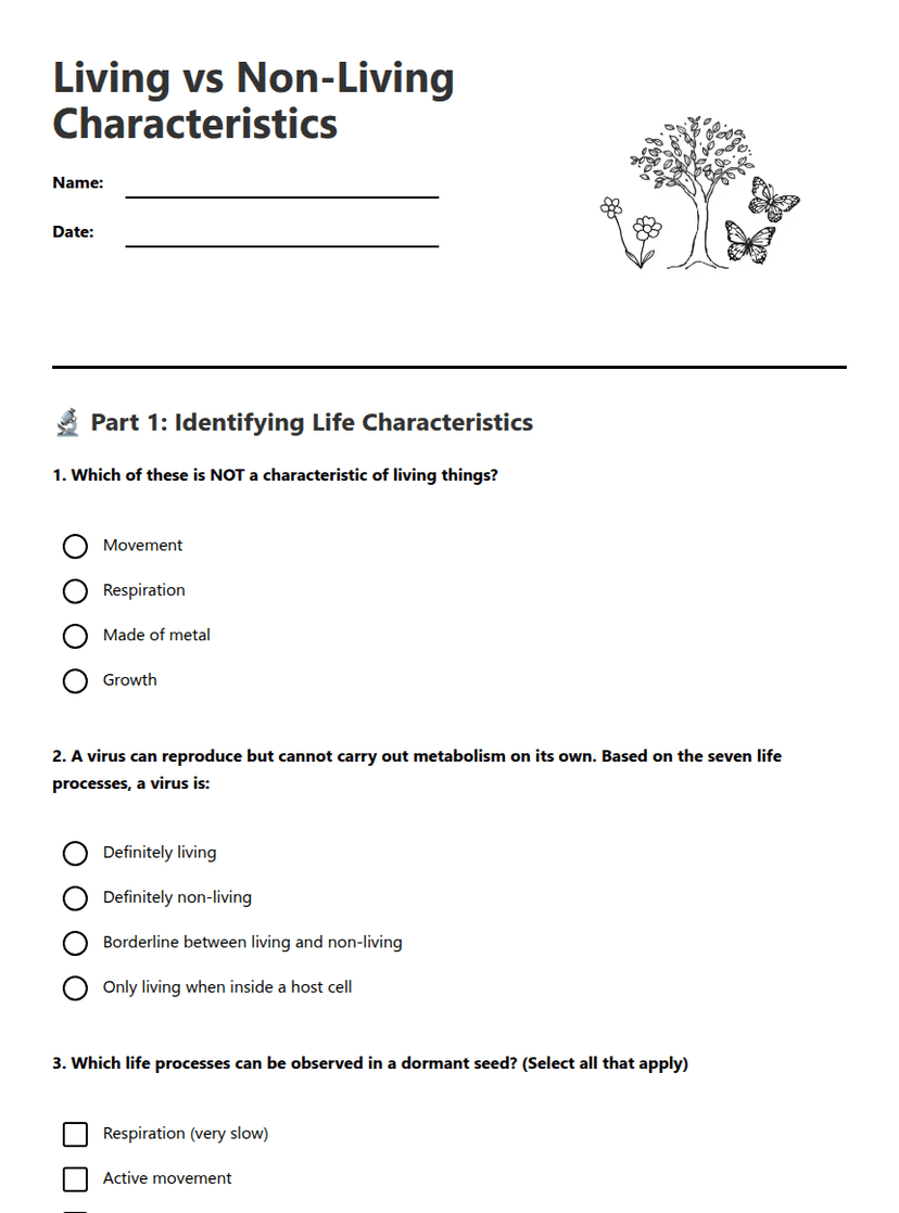Living vs Non-Living Characteristics
