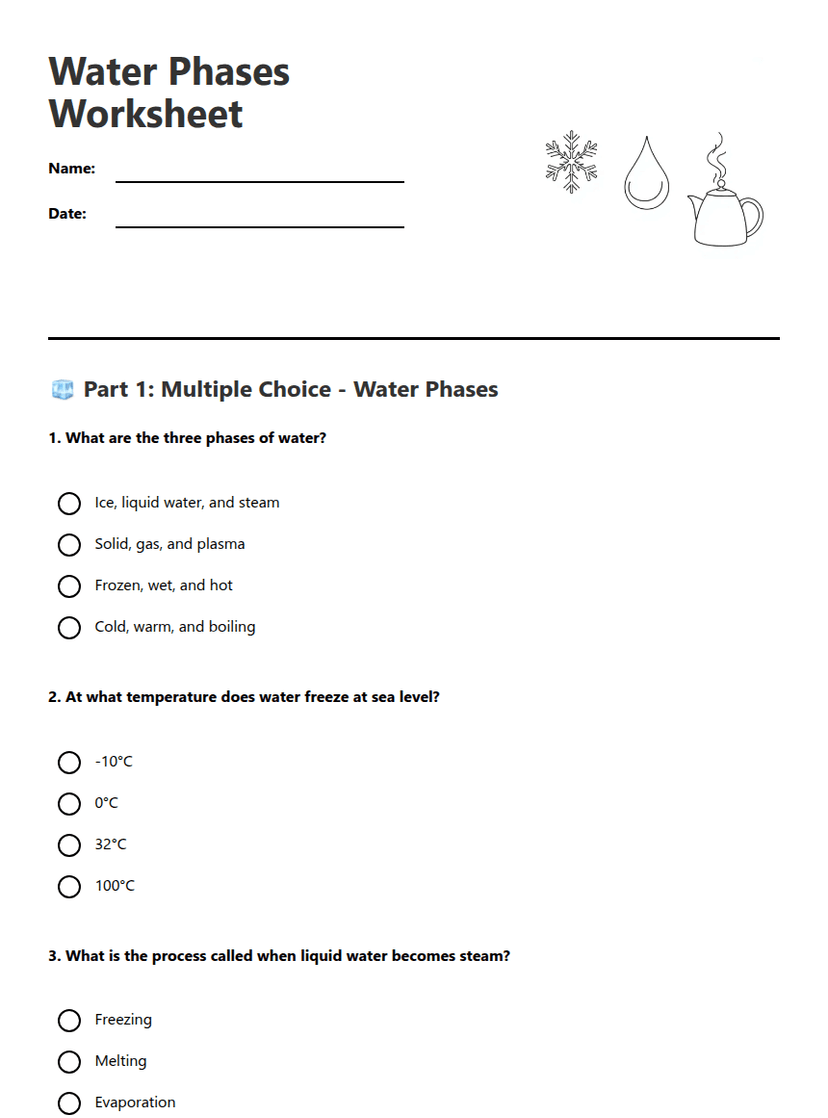 Water Phases Worksheet