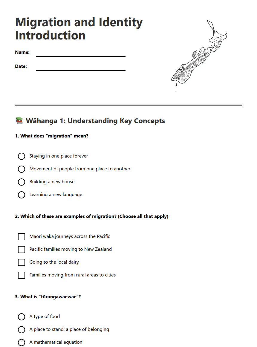 Migration and Identity Introduction worksheet preview