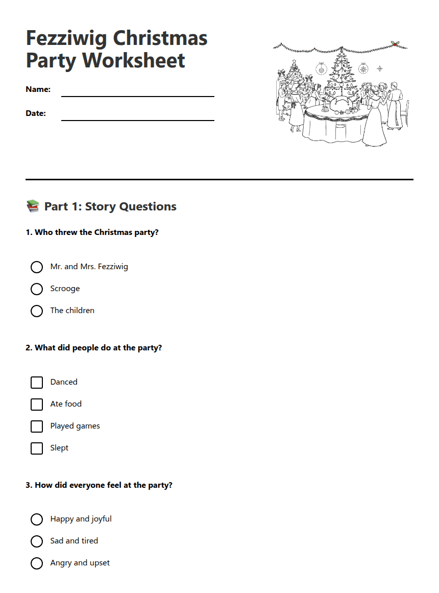 Fezziwig Christmas Party Worksheet worksheet preview