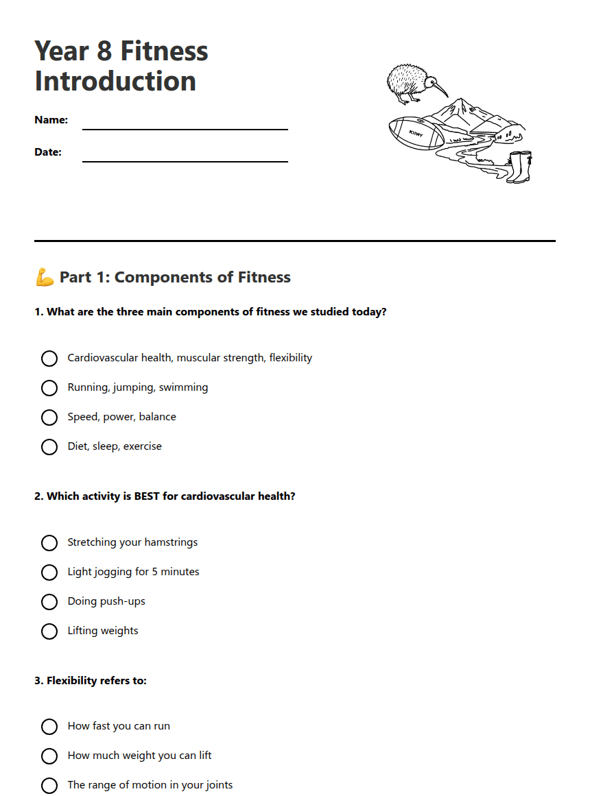 Year 8 Fitness Introduction worksheet preview