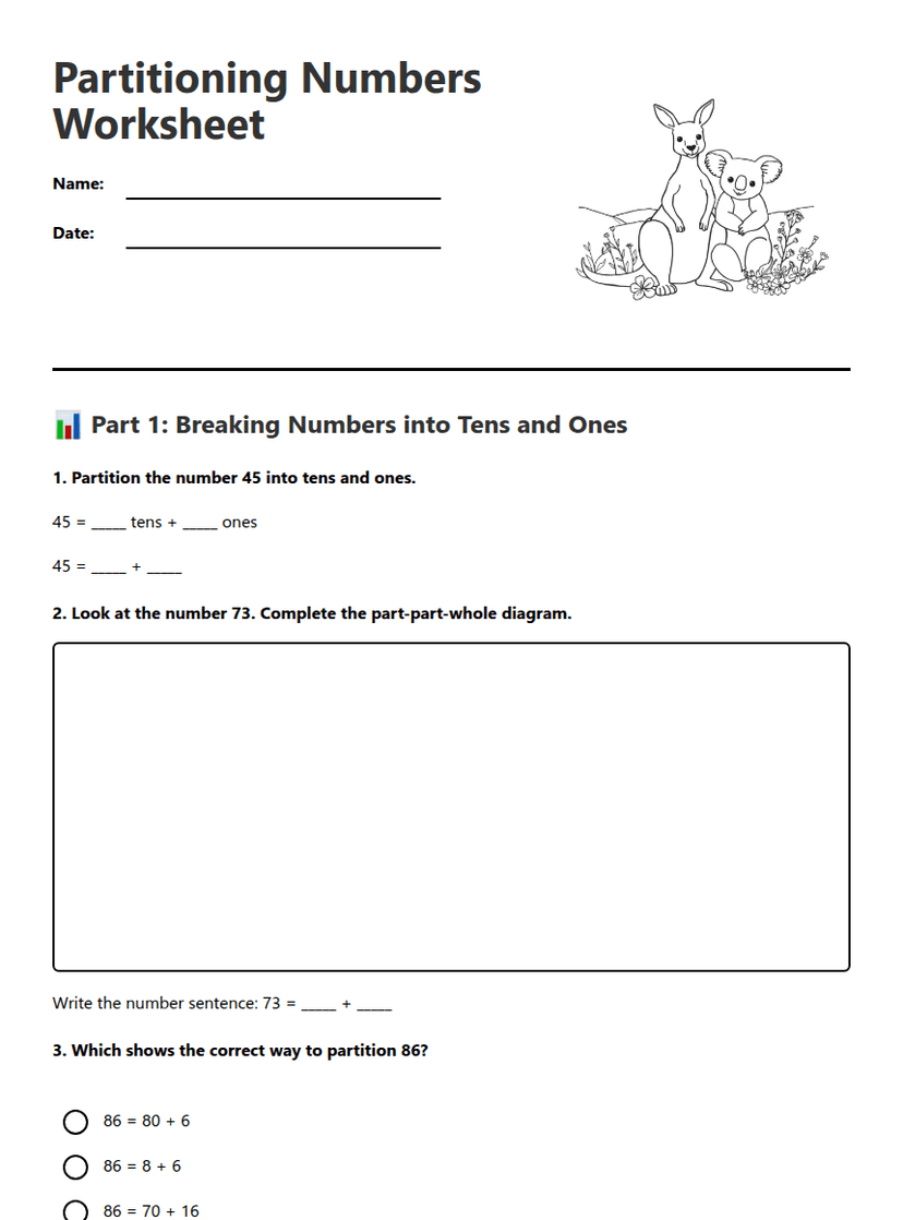 Partitioning Numbers Worksheet