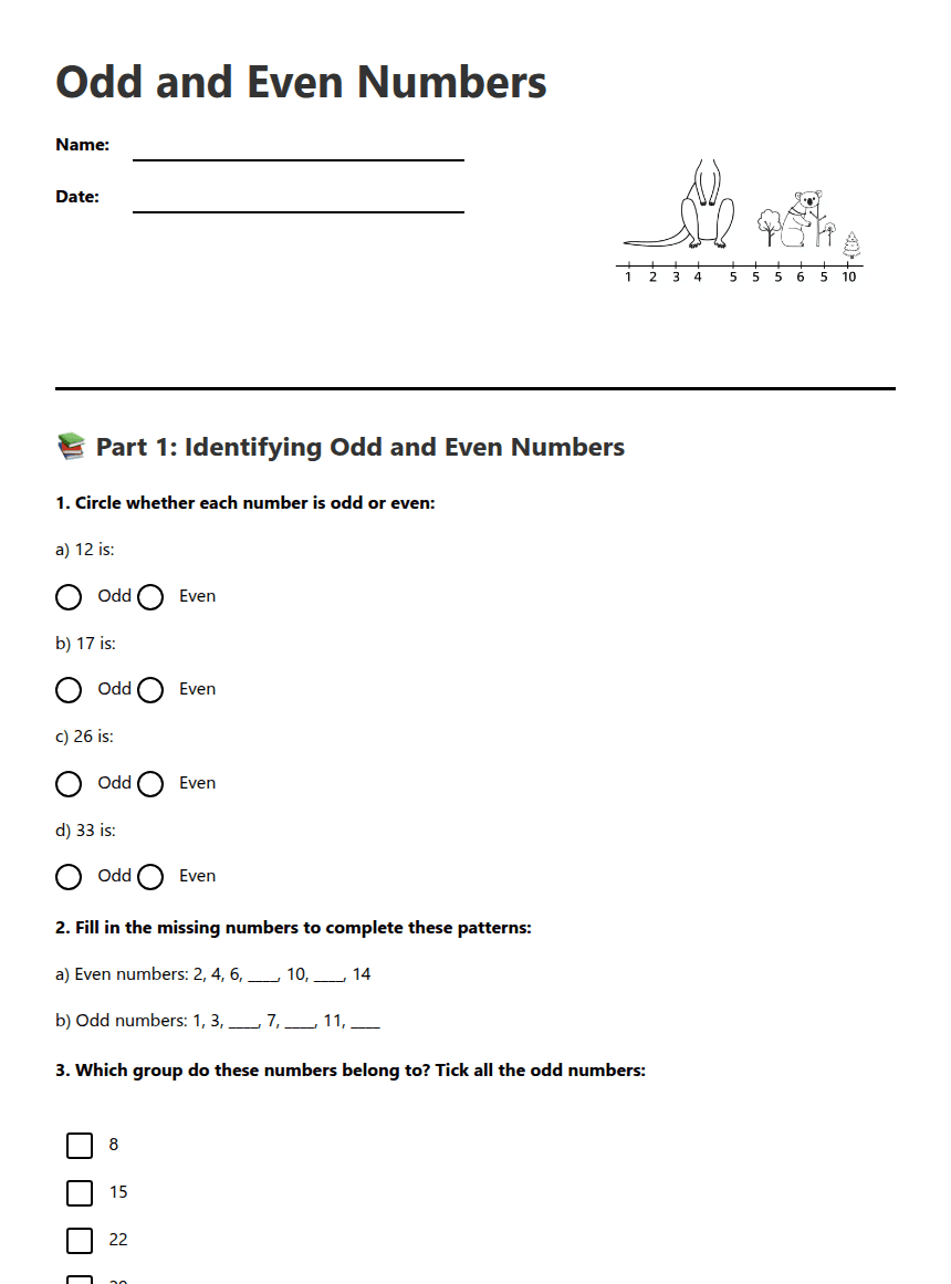 Odd and Even Numbers worksheet preview