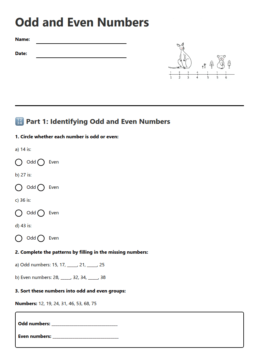 Odd and Even Numbers worksheet preview