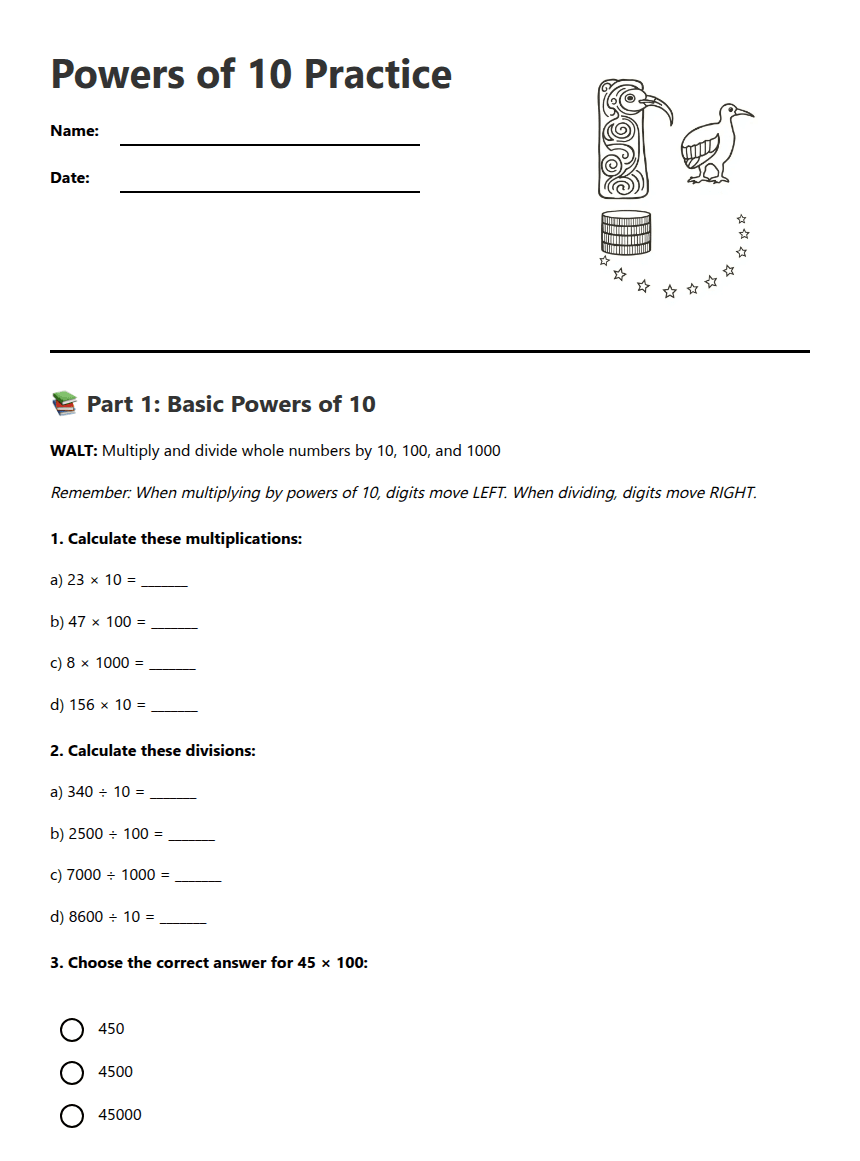 Powers of 10 Practice worksheet preview