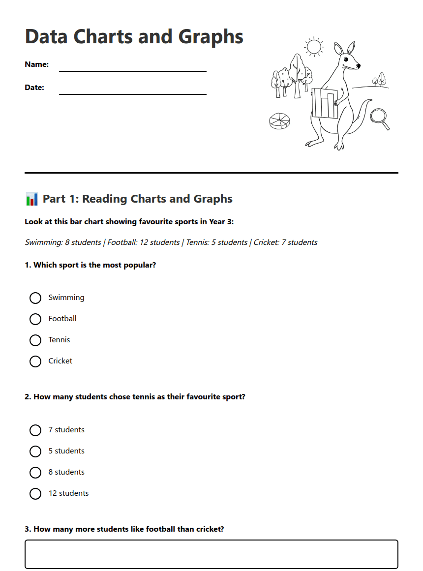 Data Charts and Graphs worksheet preview