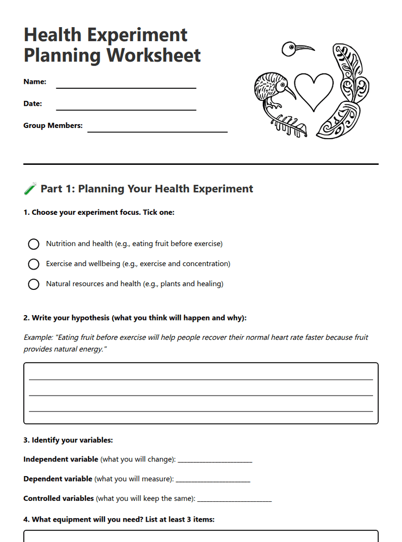 Health Experiment Planning Worksheet