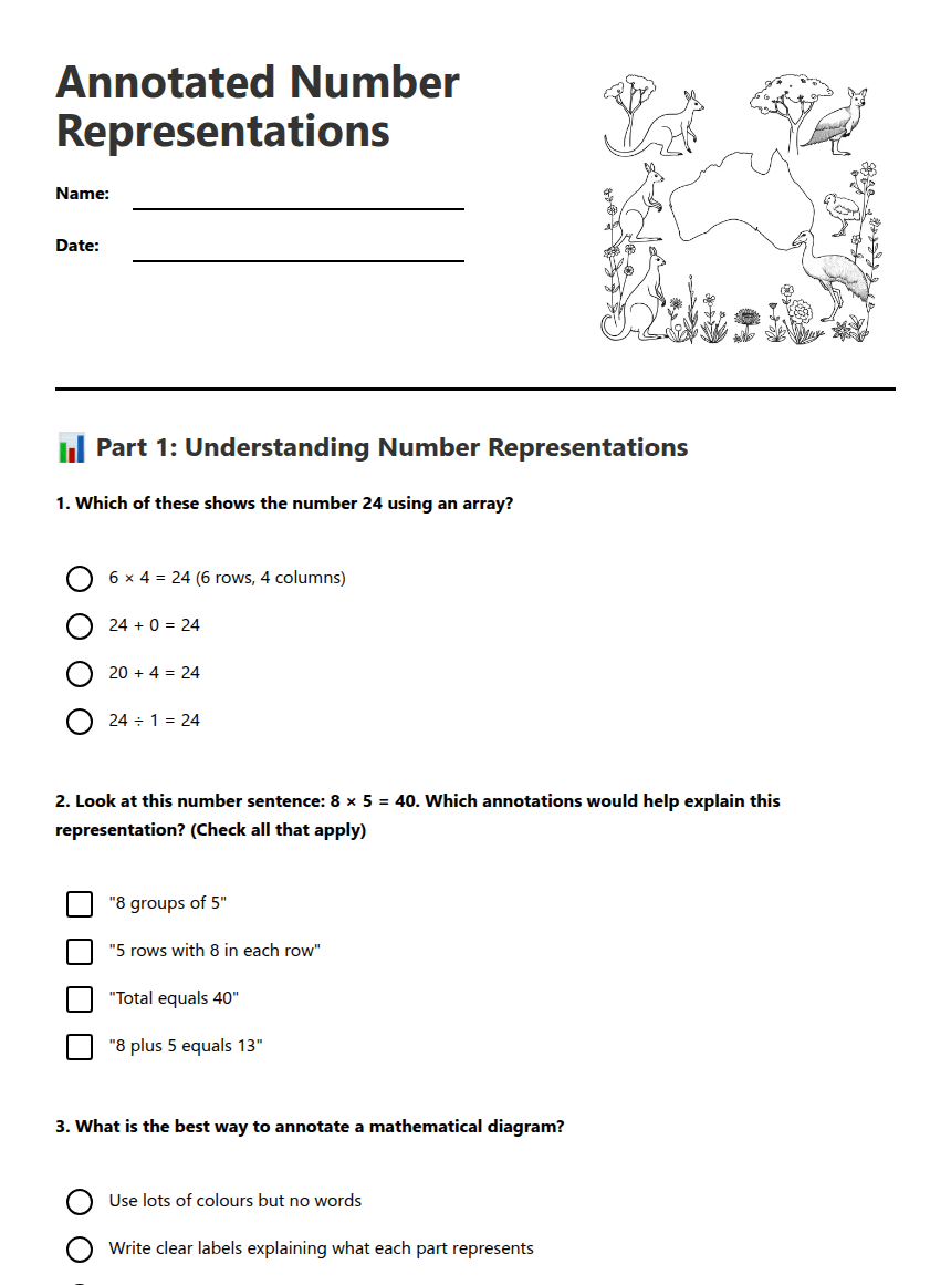 Annotated Number Representations worksheet preview