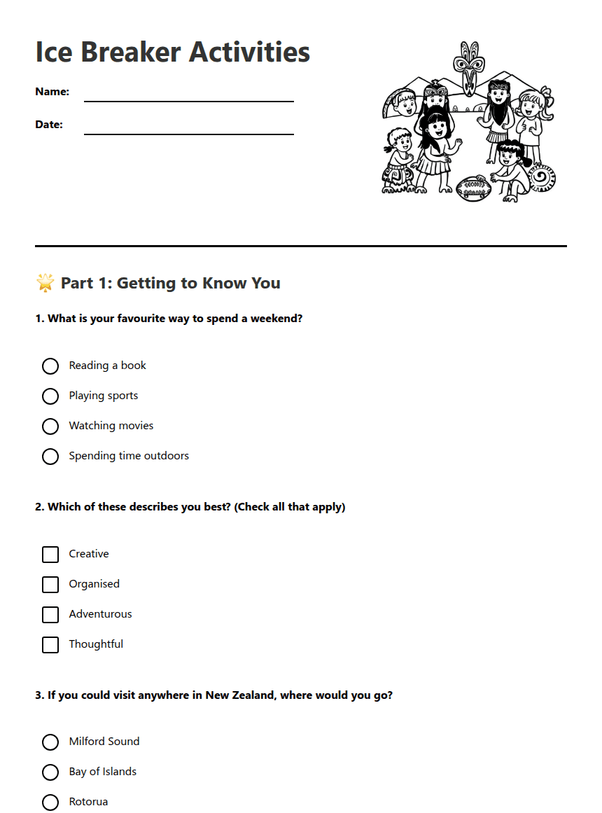 Ice Breaker Activities worksheet preview