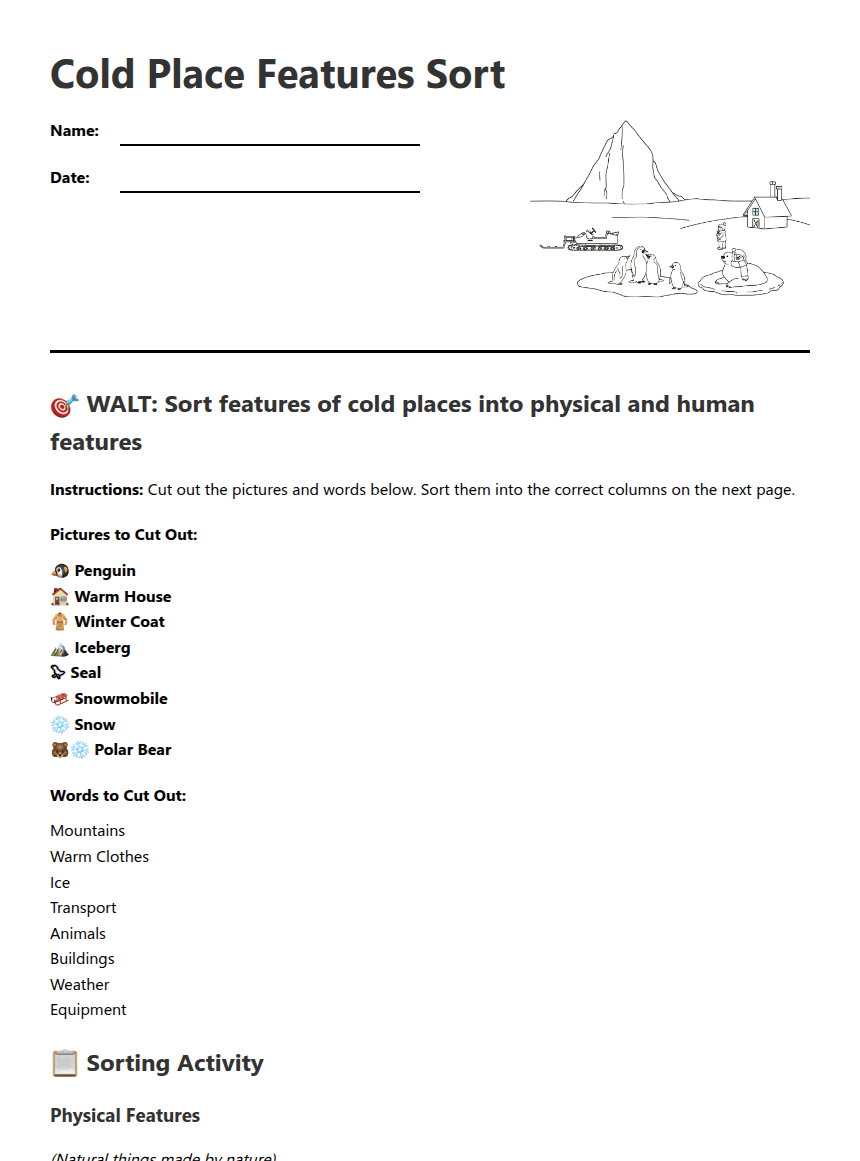 Cold Place Features Sort worksheet preview