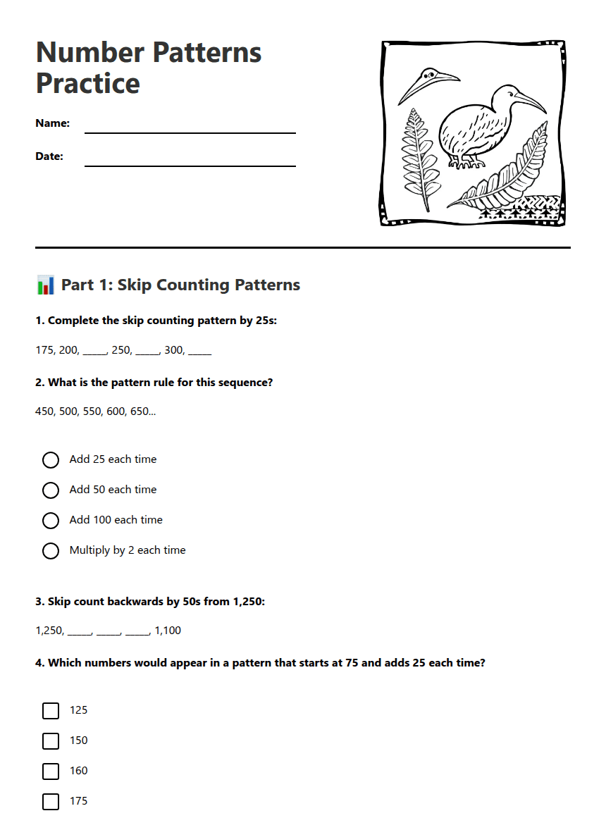 Number Patterns Practice worksheet preview