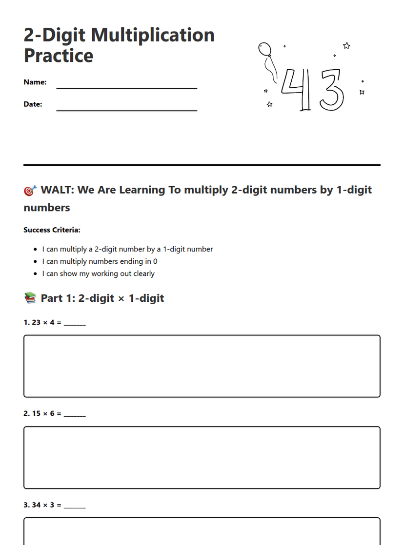 2-Digit Multiplication Practice