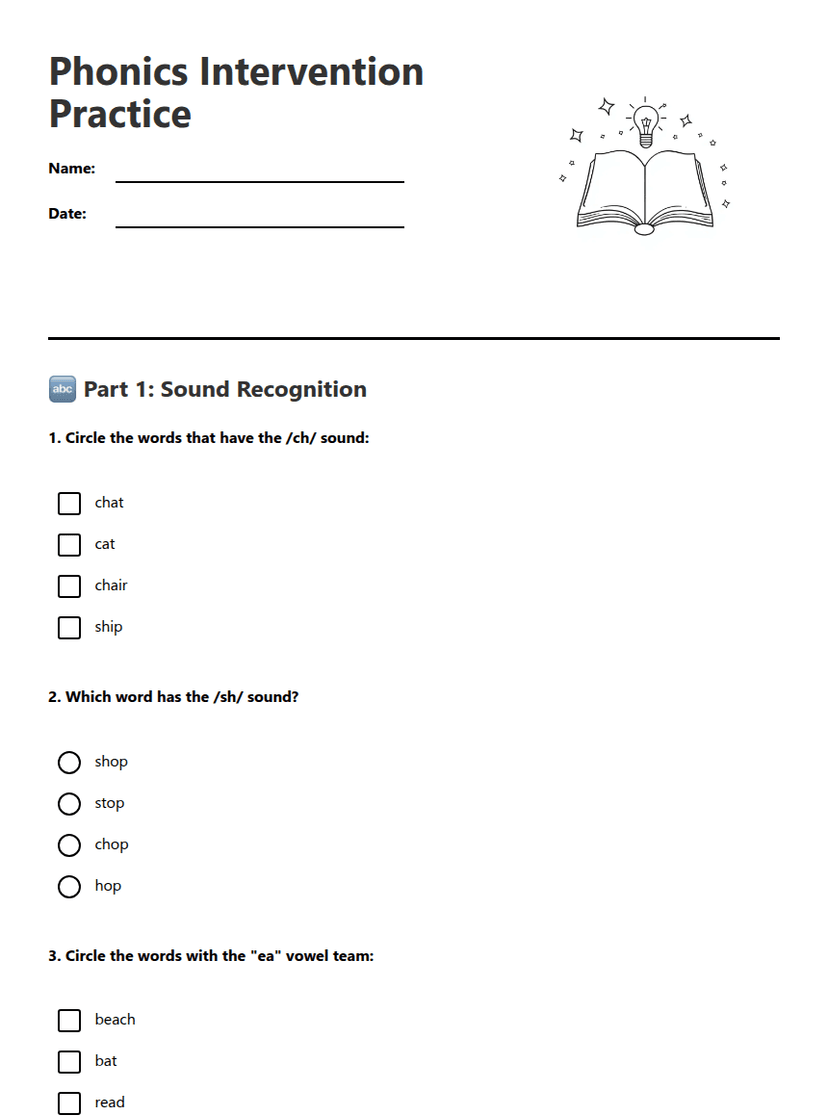 Phonics Intervention Practice