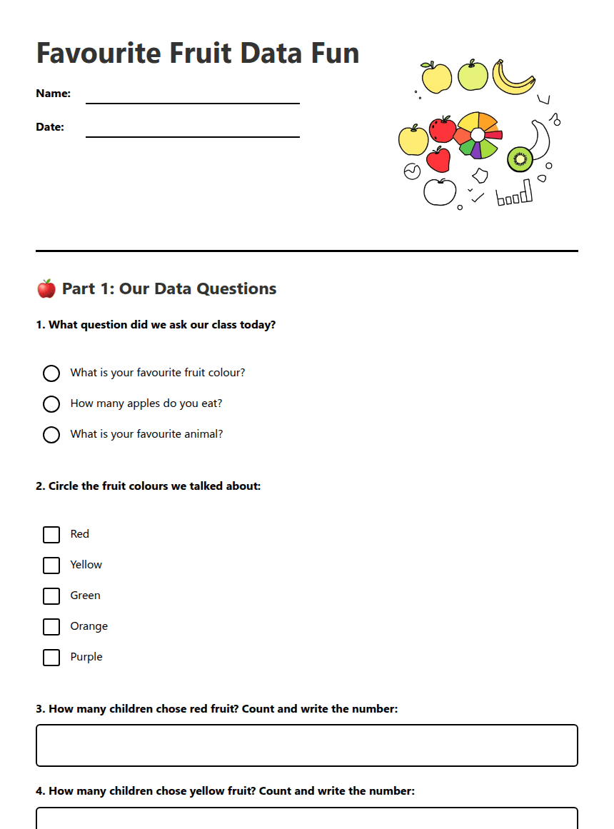 Favourite Fruit Data Fun worksheet preview