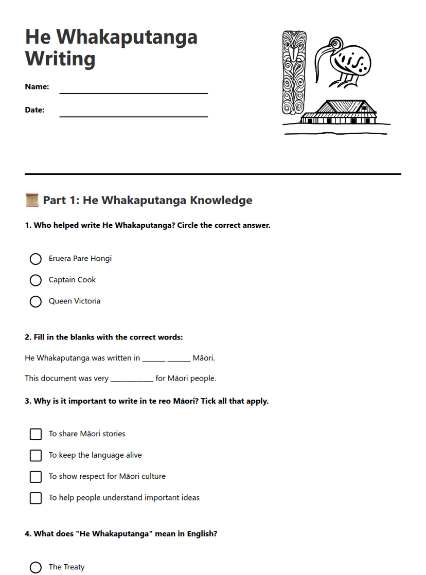 He Whakaputanga Writing