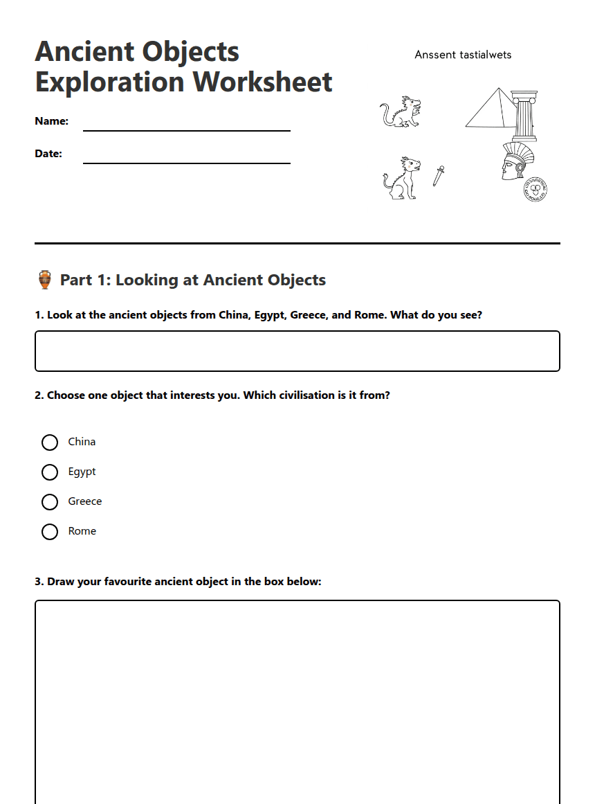 Ancient Objects Exploration Worksheet worksheet preview