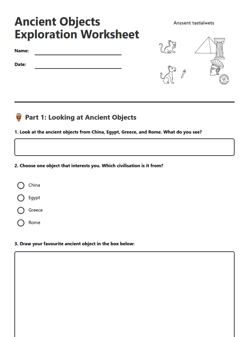 Ancient Objects Exploration Worksheet