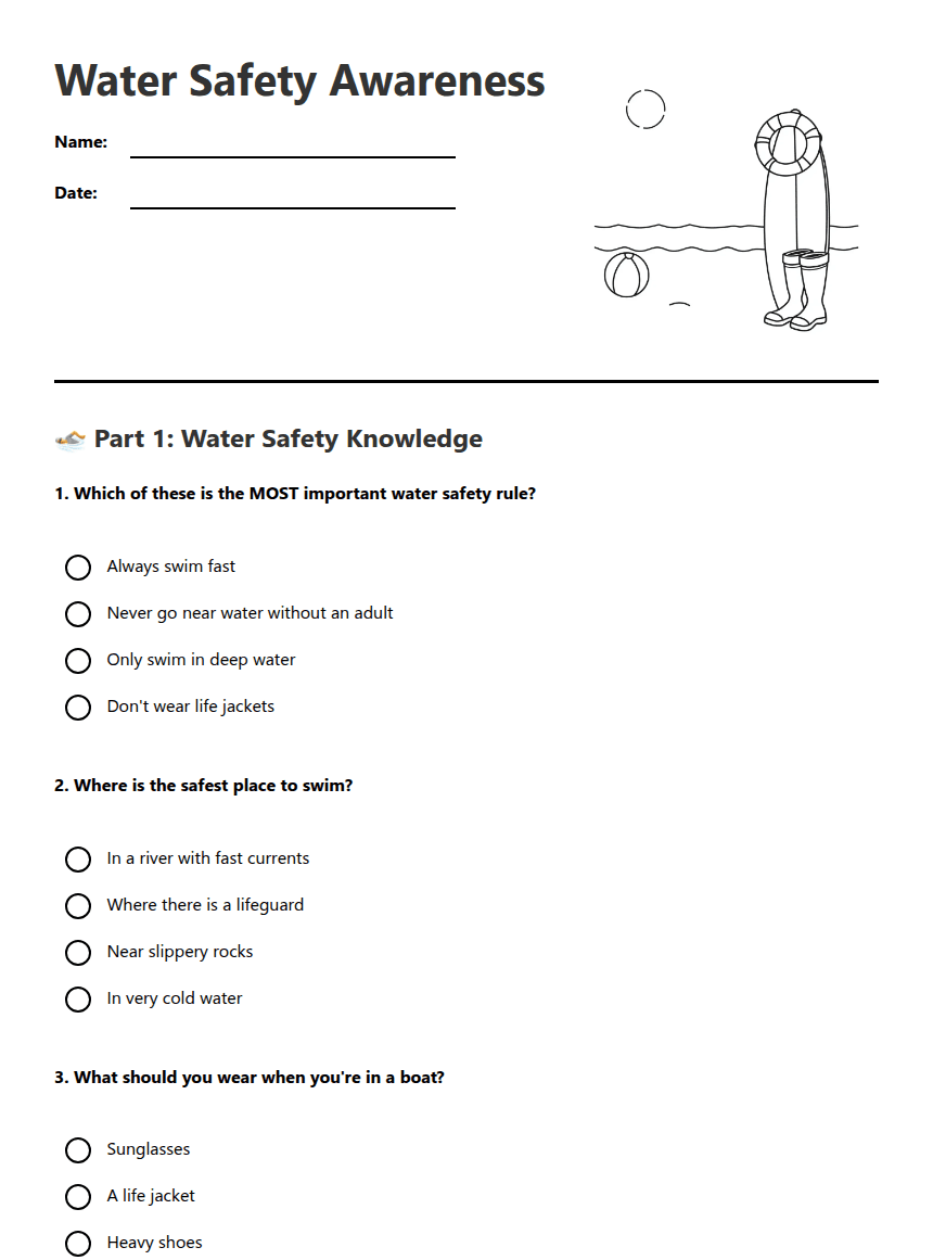 Water Safety Awareness worksheet preview