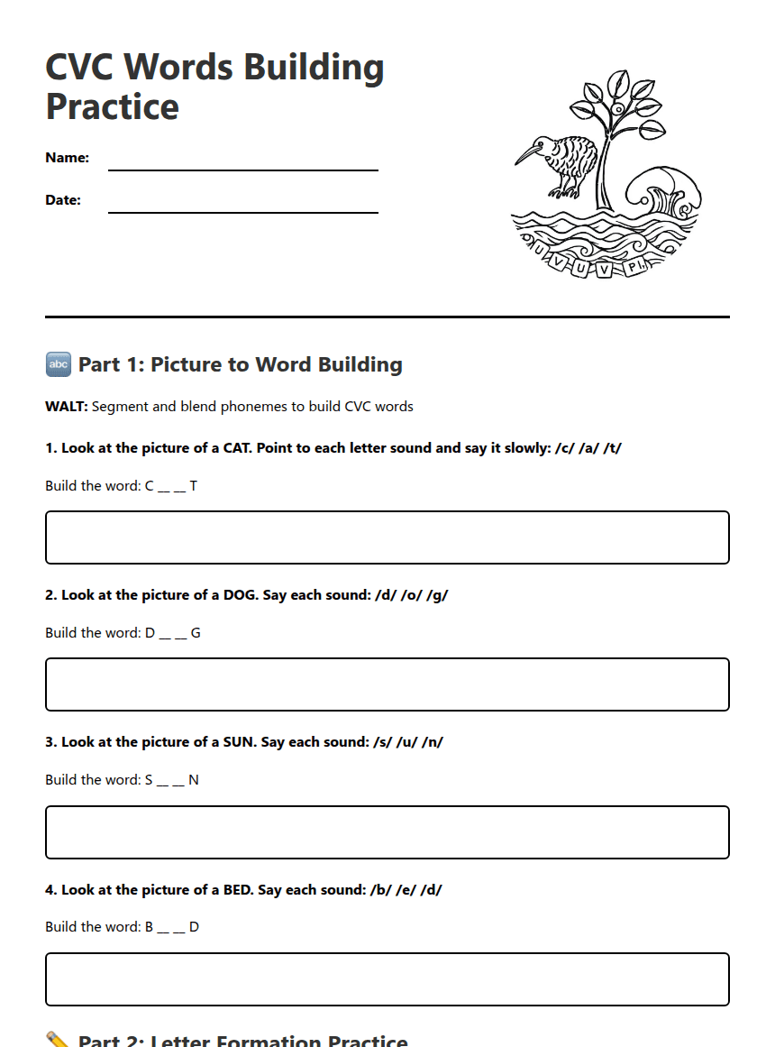 CVC Words Building Practice worksheet preview